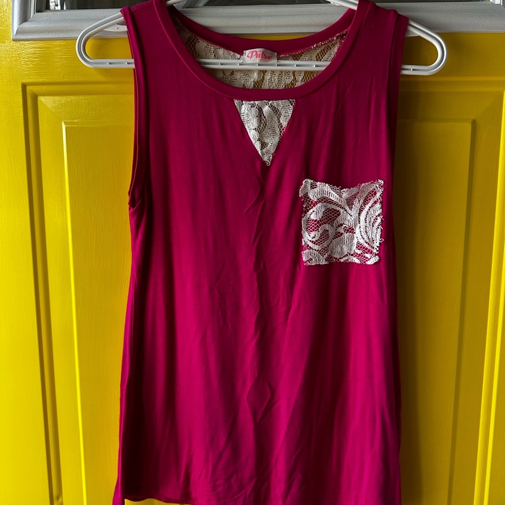 Pulse Boutique Pink Tank Top with Lace Detail